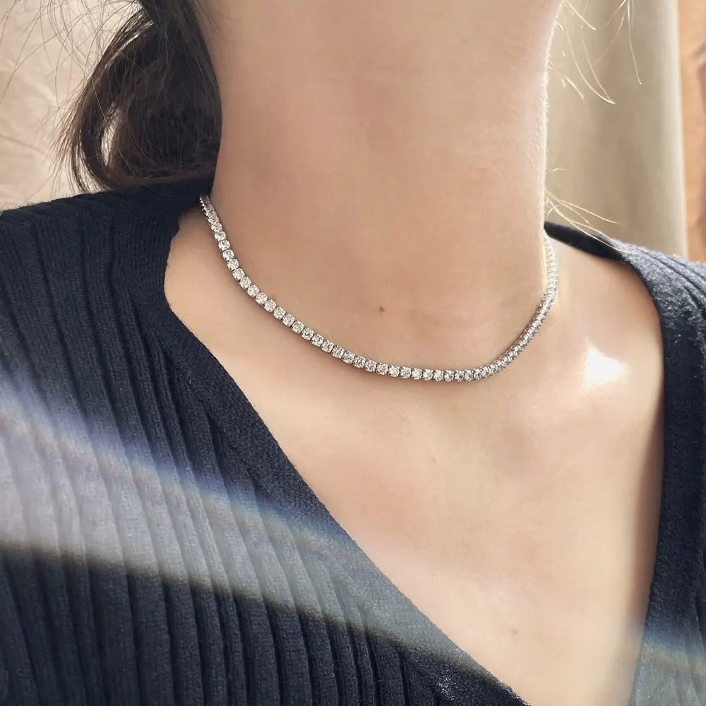 Säädettävä Moissaniitti Tennis-kaulakoru 2mm, 925 Sterling-hopeaa, 18K Kultaus, GRA Sertifioitu