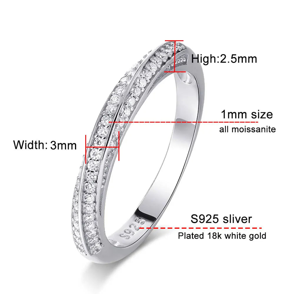 Moissaniitti Sormus – Unisex 1mm vihkisormus, S925 Sterling Hopea