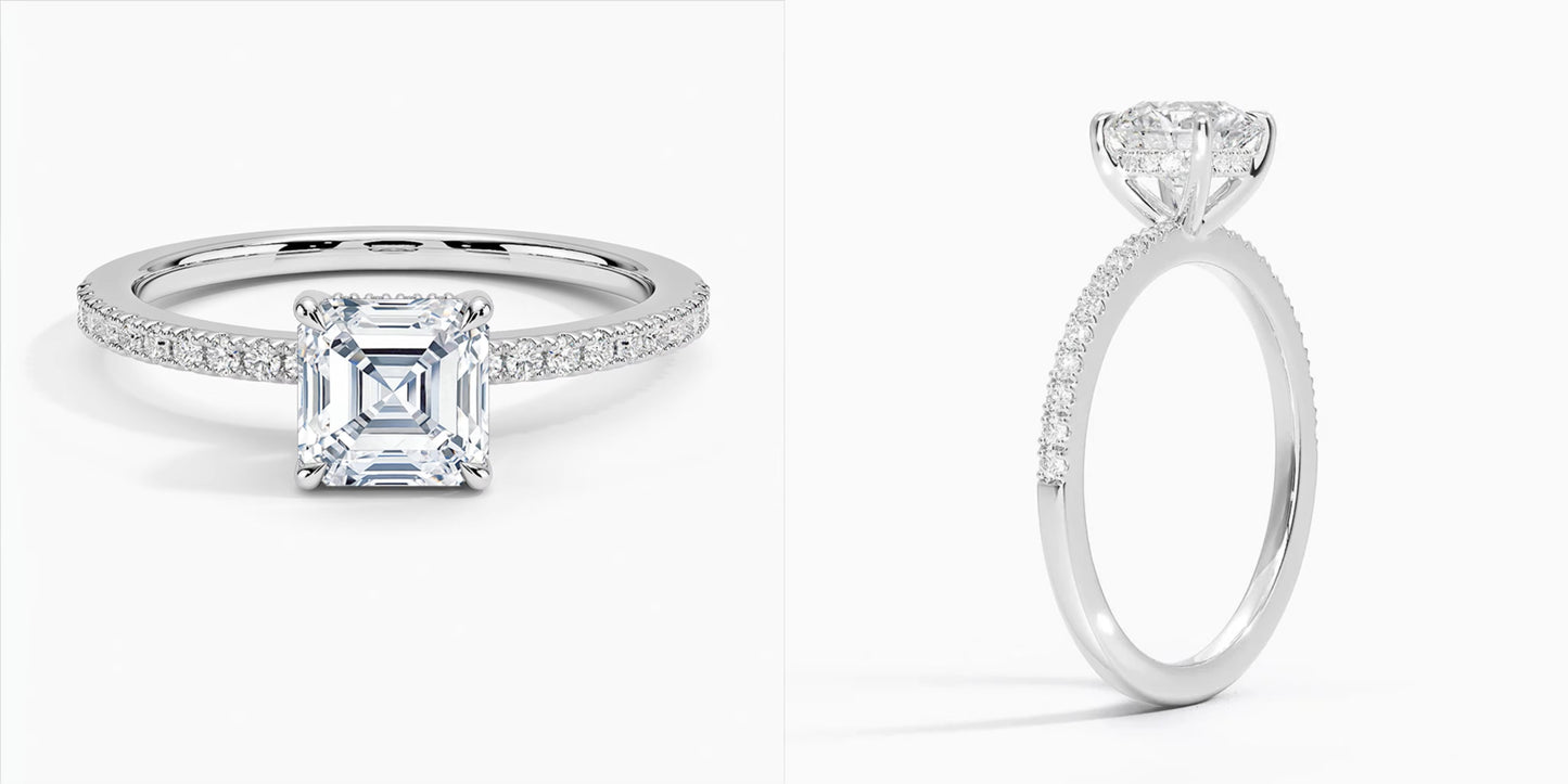 1.0ct asscher Cut laboratoriotimanttisormus IGI-sertifioitu 14k valkokultaa