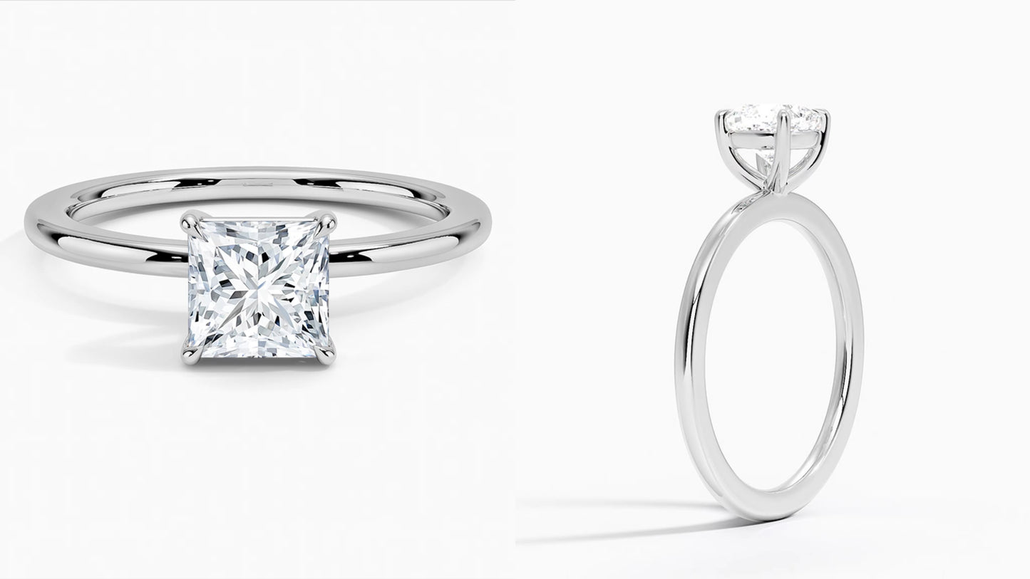 1.0ct princess Cut laboratoriotimanttisormus IGI-sertifioitu 14k valkokultaa