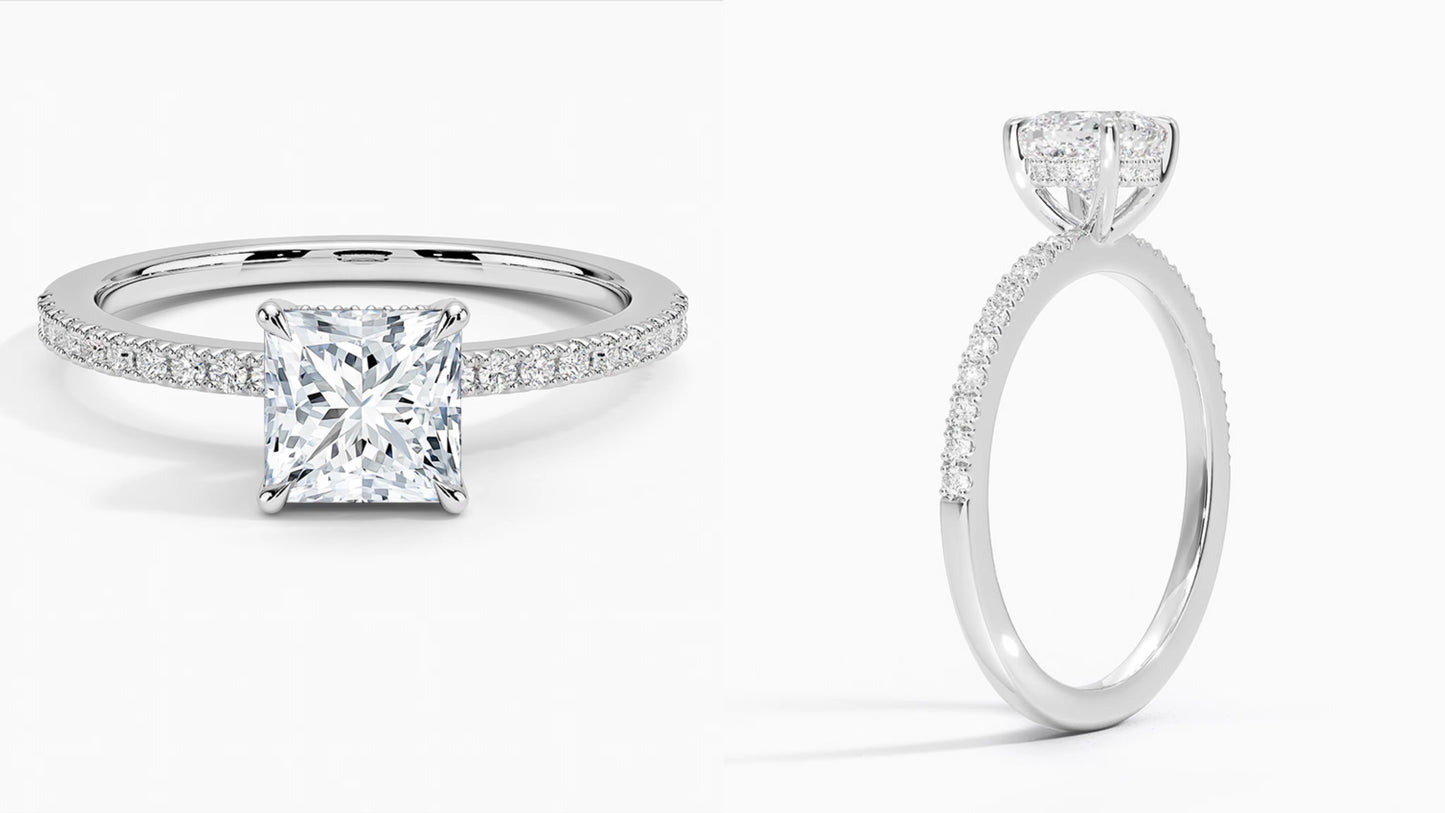 1.0ct princess Cut laboratoriotimanttisormus IGI-sertifioitu 14k valkokultaa