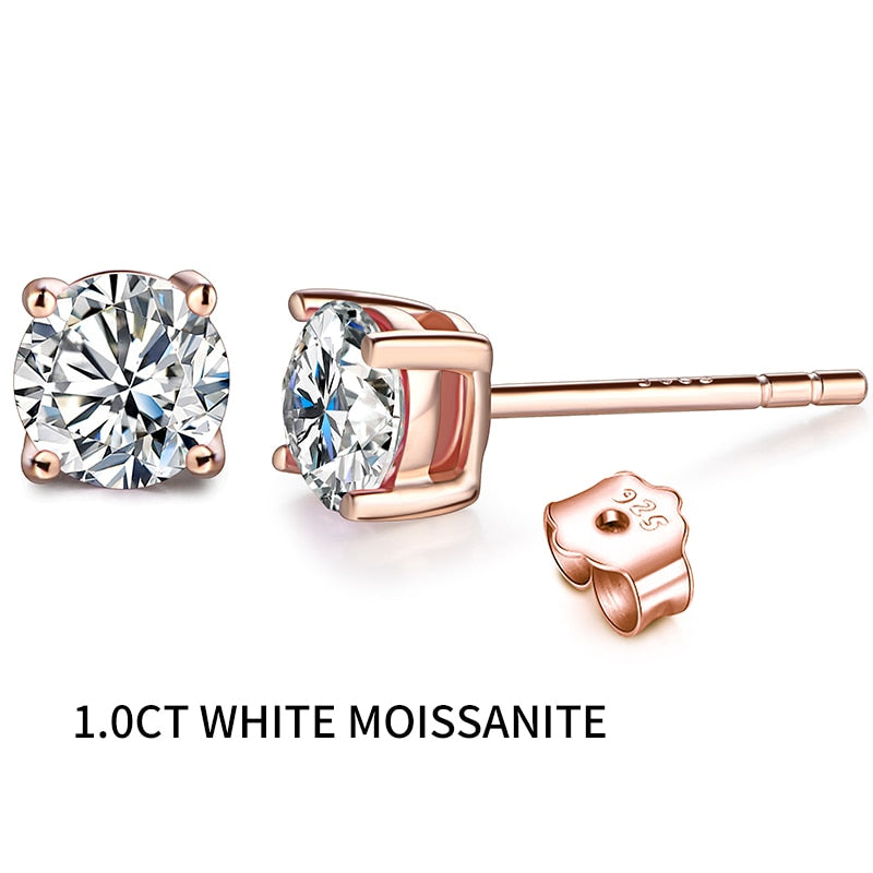 Moissanite Silver Earrings with Rose Gold, Great Color Selection