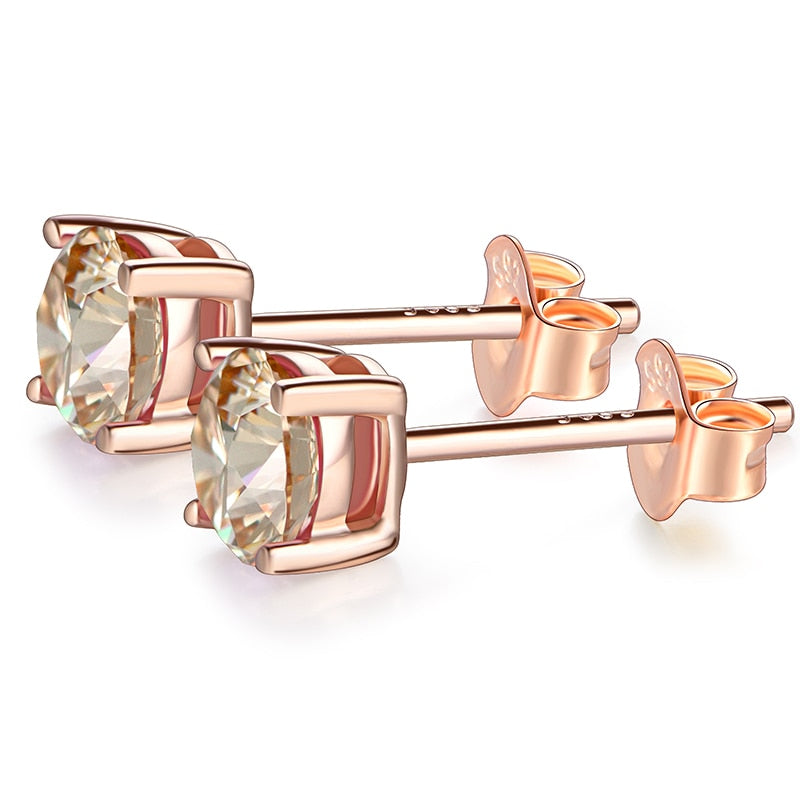 Moissanite Silver Earrings with Rose Gold, Great Color Selection