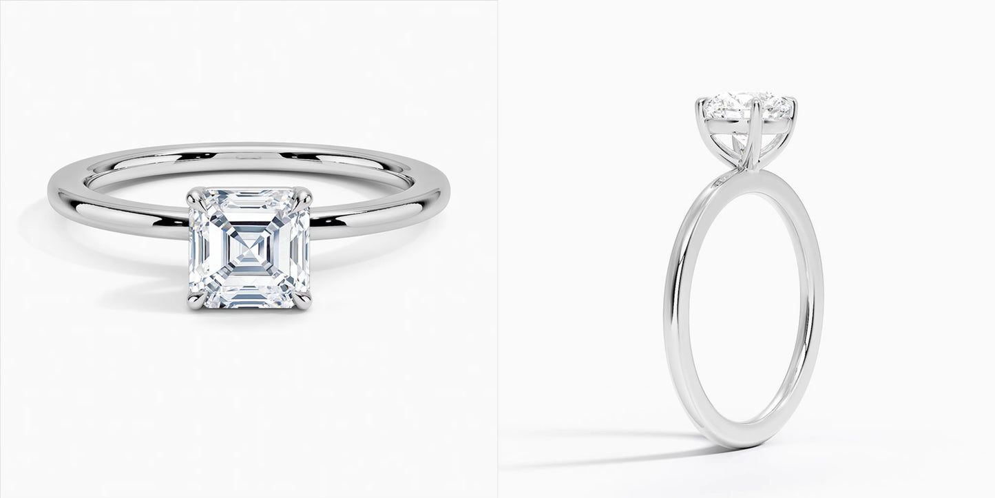 1.0ct asscher Cut laboratoriotimanttisormus IGI-sertifioitu 14k valkokultaa