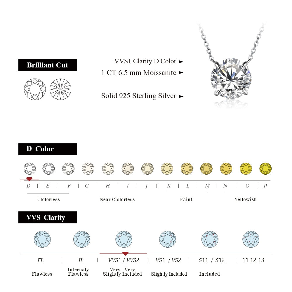 Luxury Moissanite 1.0ct Pendant Necklace Silver