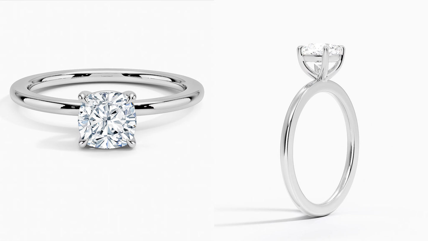 1.0ct cushion Cut laboratoriotimanttisormus IGI-sertifioitu 14k valkokultaa