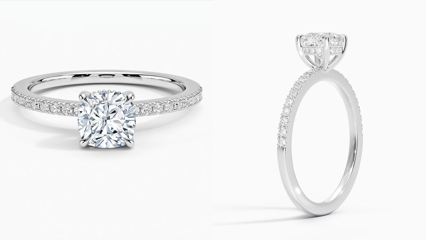 1.0ct cushion Cut laboratoriotimanttisormus IGI-sertifioitu 14k valkokultaa