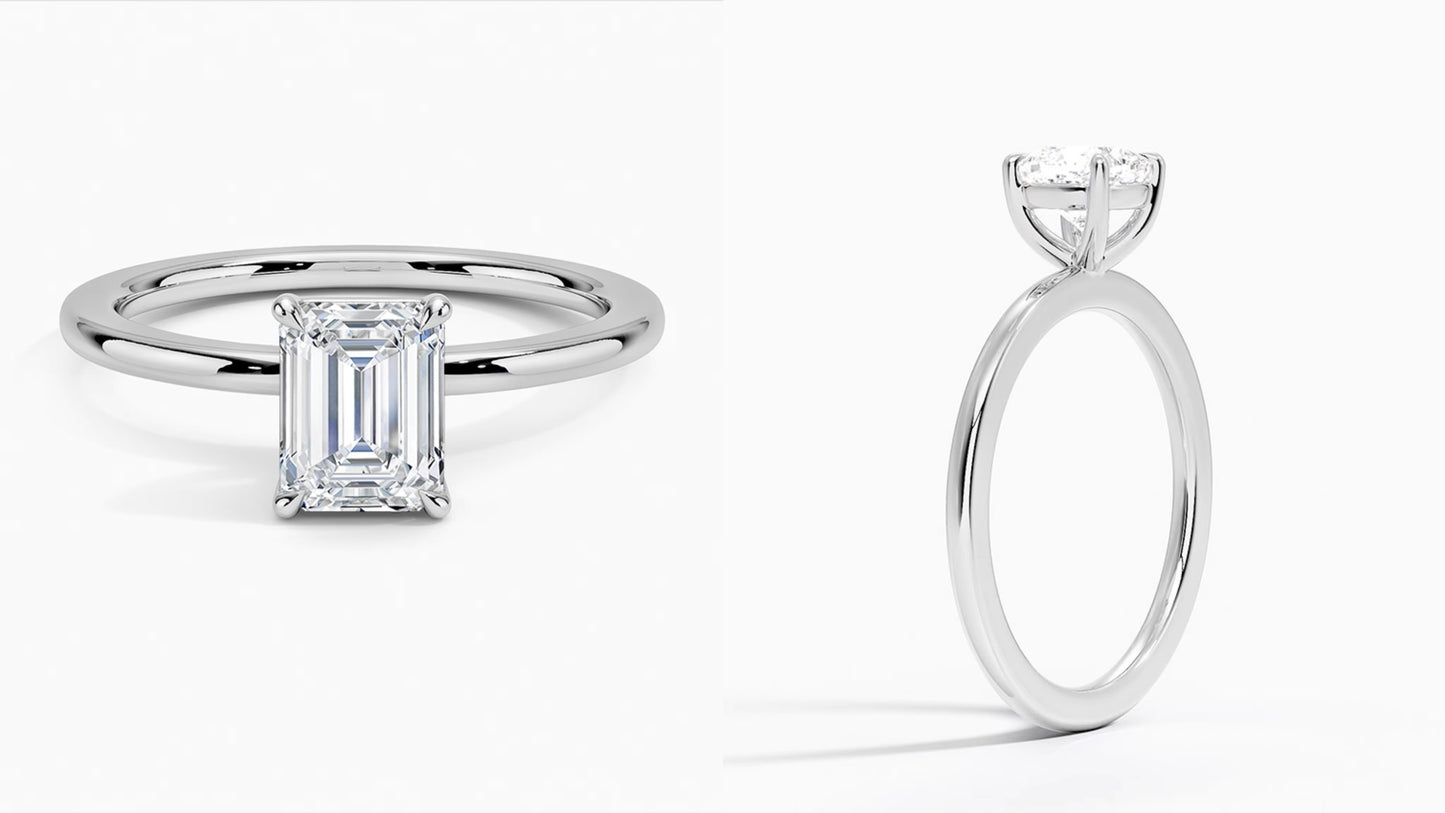 1.0ct emerald Cut valkokultainen laboratoriotimanttisormus