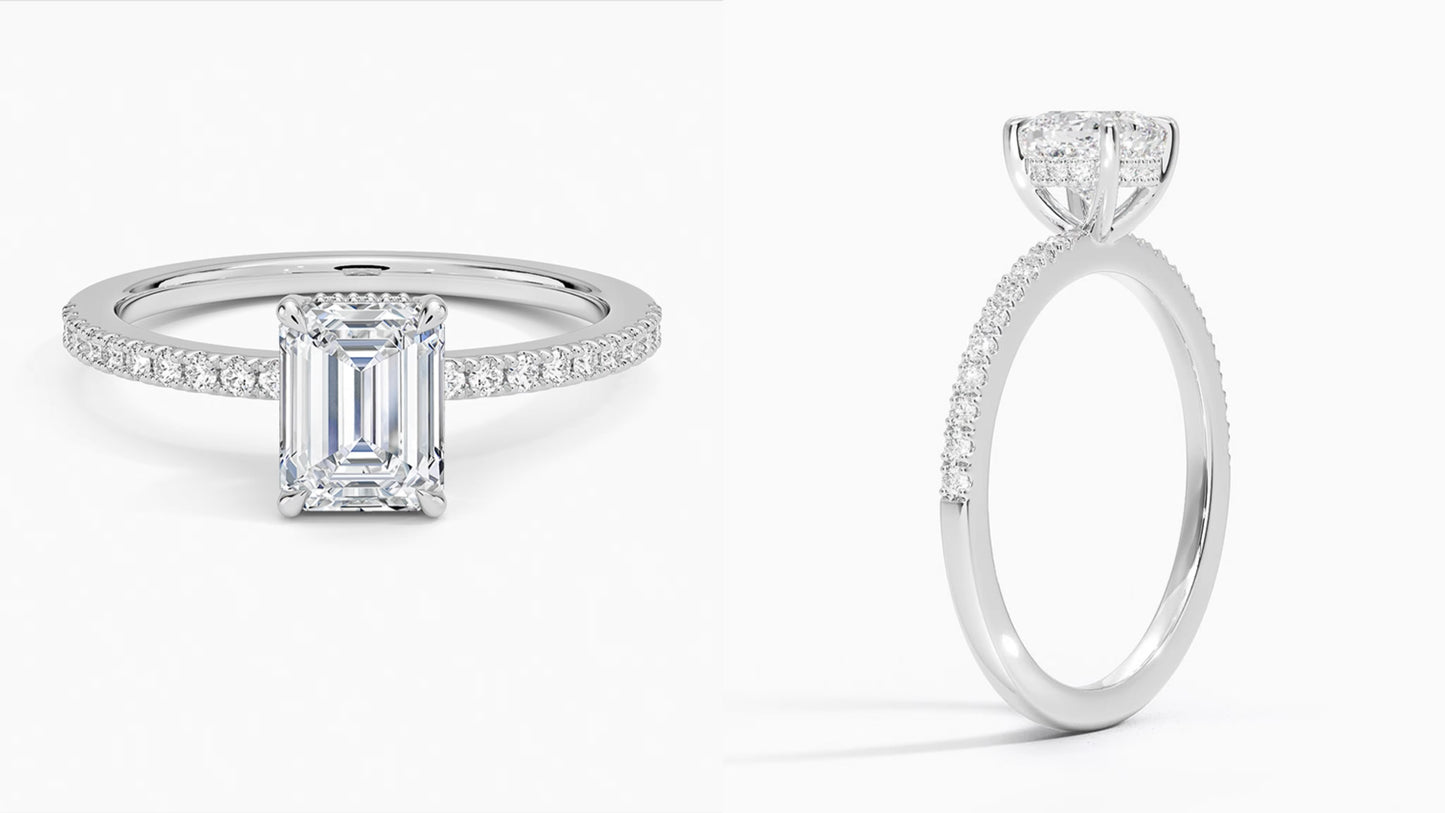 1.0ct emerald Cut valkokultainen laboratoriotimanttisormus