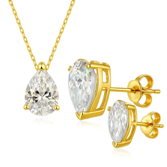 Pisarahiottu 18K Kultainen Korumallisto – Kaulakoru ja Korvakorut (3 x 1,0 ct Moissaniitti)