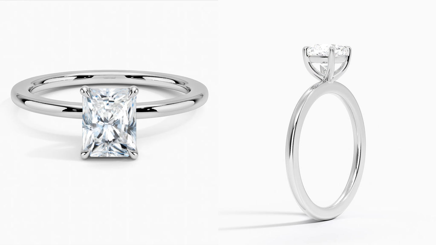 1.0ct radiant Cut valkokultainen laboratoriotimanttisormus