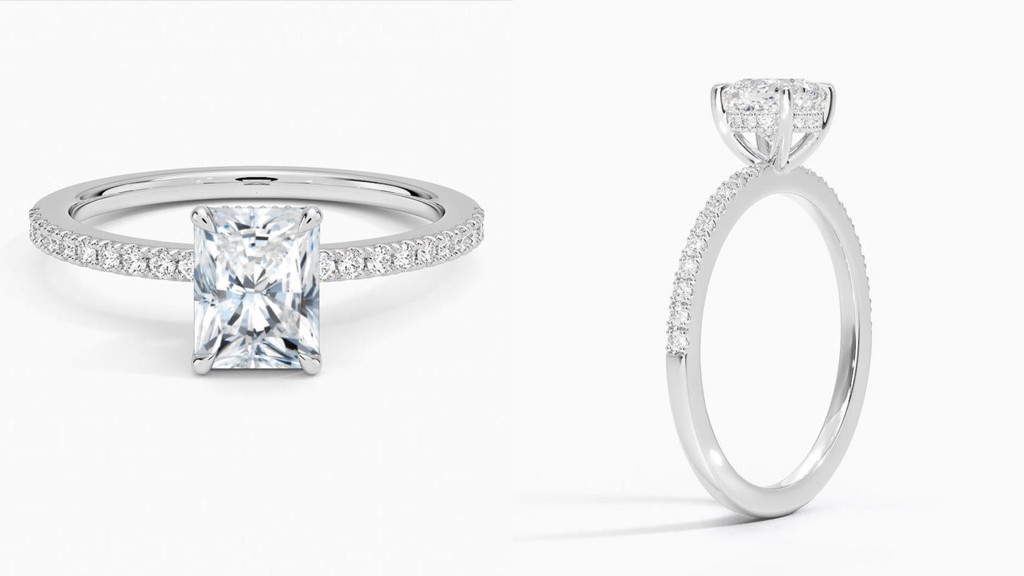 1.0ct radiant Cut valkokultainen laboratoriotimanttisormus